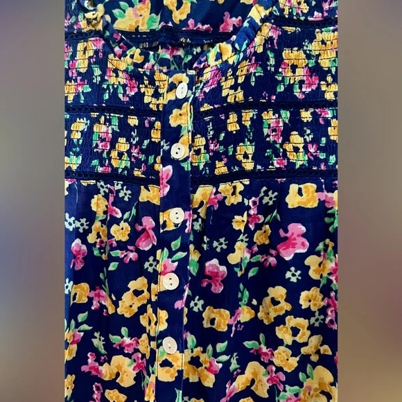 Intro. Navy Floral Blouse with Yellow and Pink Accents - Picture 2 of 7